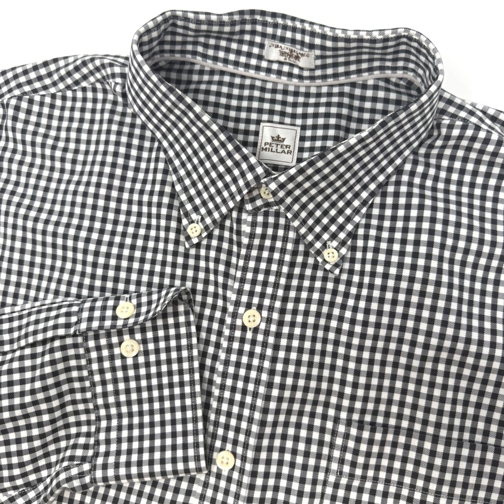 Peter‎ Millar Nanoluxe Easycare Gingham Shirt Mens XXL Black White Button Down